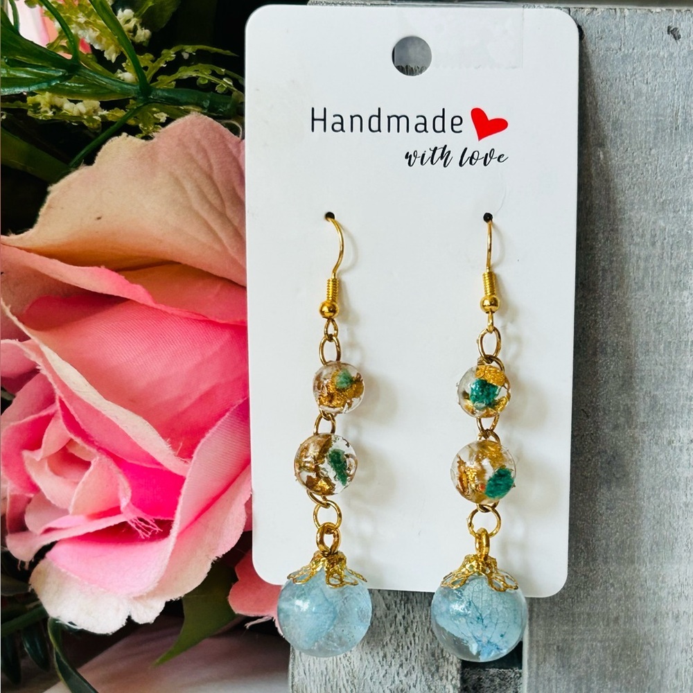 Elegant Gold and Blue resin Dangle Earrings
